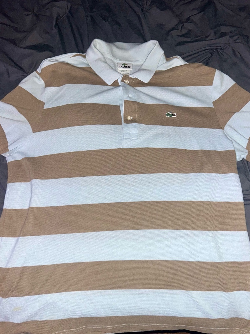 Lacoste Adult Large White & Brown Striped Polo Shirt